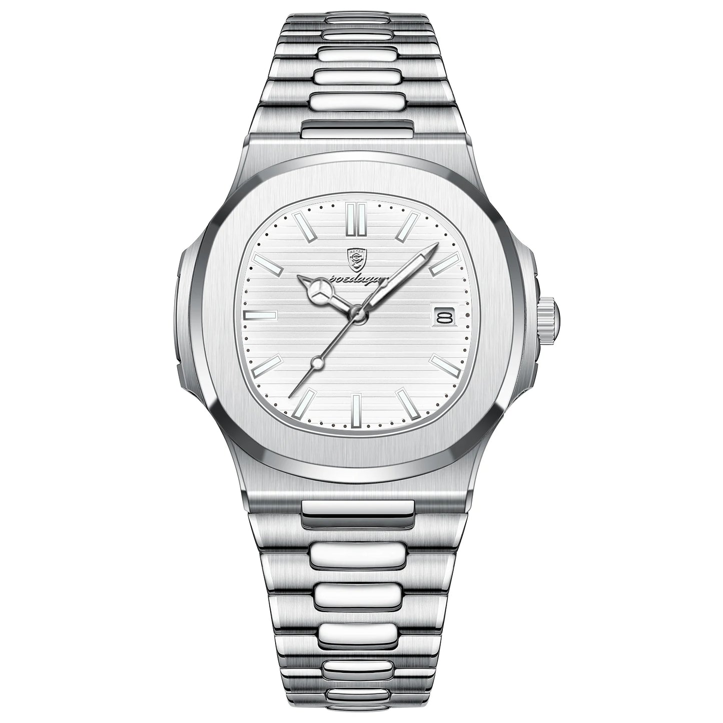 Montre POEDAGAR 613 pour homme – Cadran carré, acier inoxydable, quartz, étanche, affichage date
