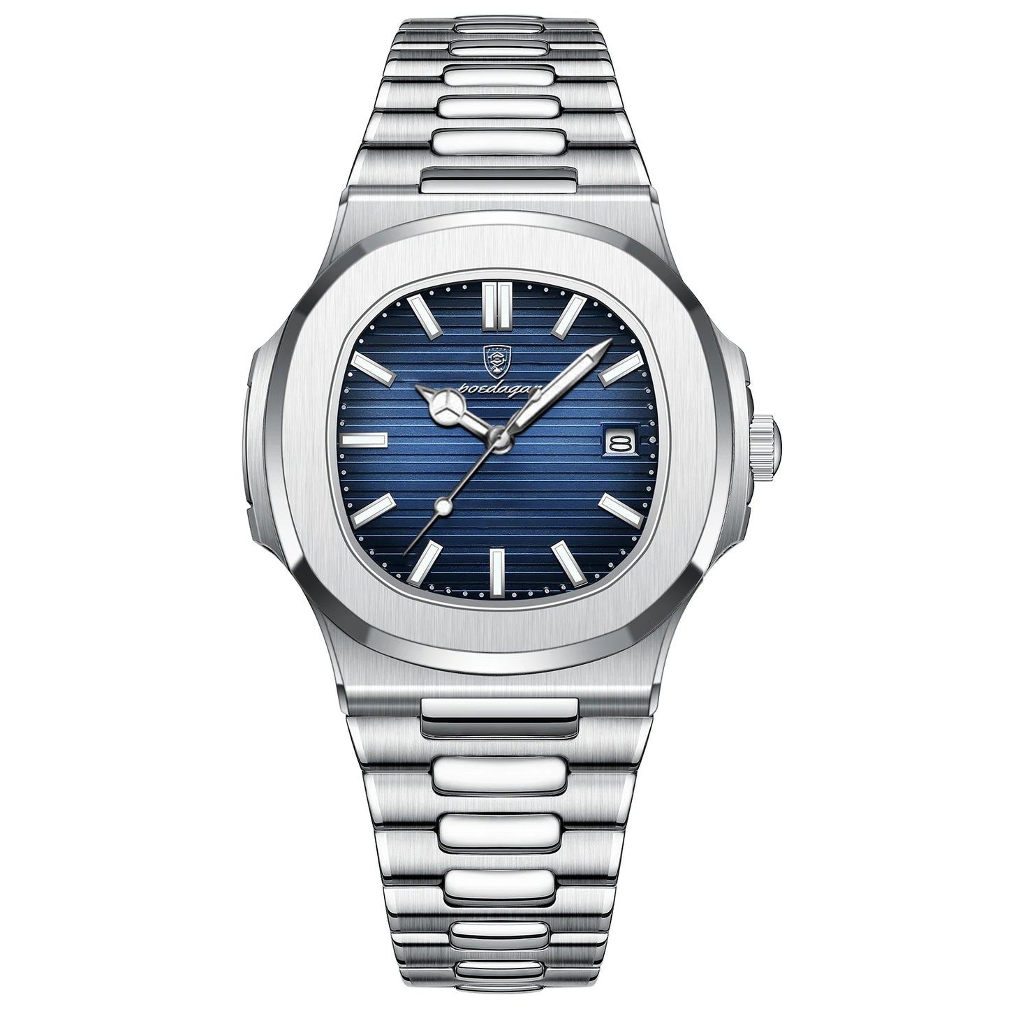 Montre POEDAGAR 613 pour homme – Cadran carré, acier inoxydable, quartz, étanche, affichage date