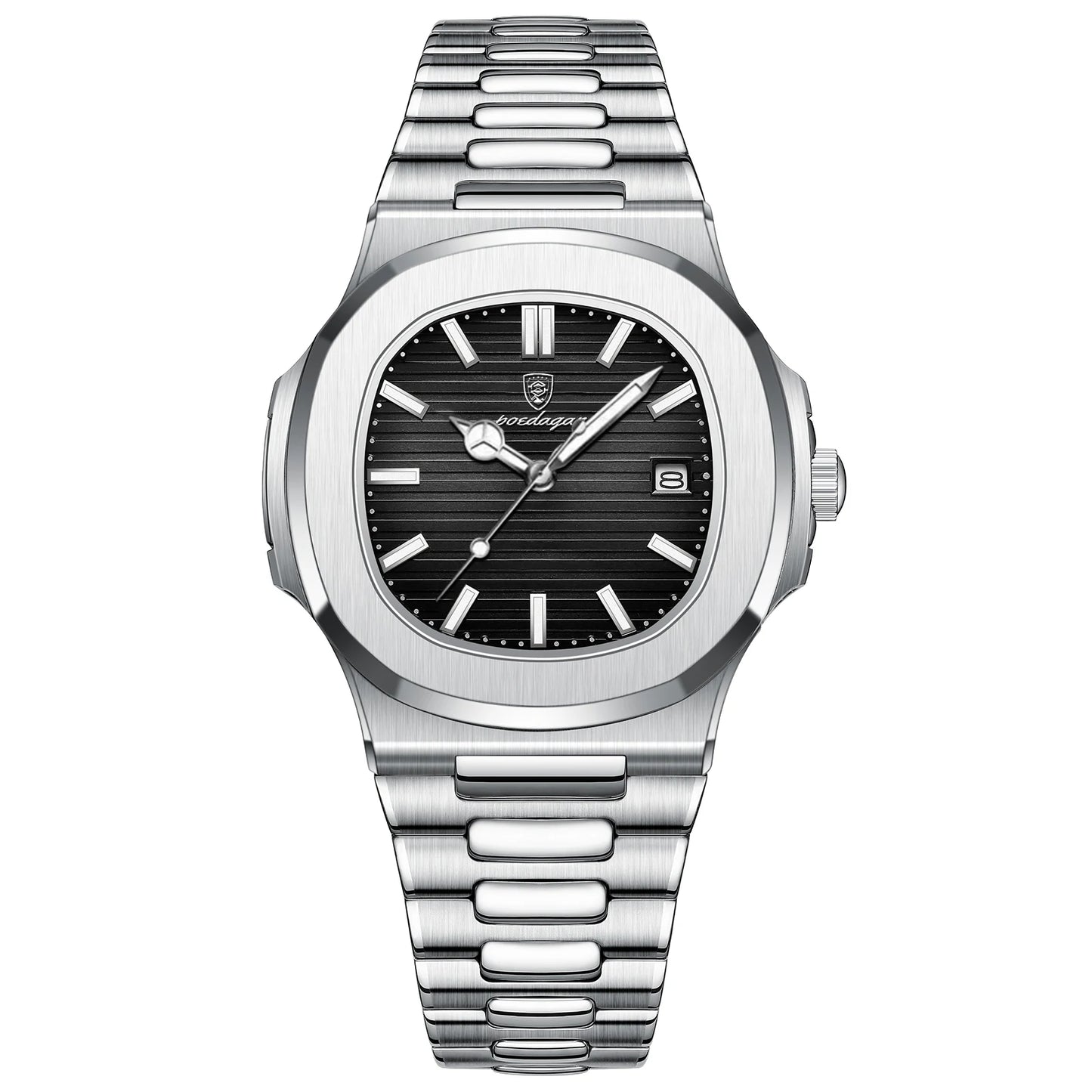 Montre POEDAGAR 613 pour homme – Cadran carré, acier inoxydable, quartz, étanche, affichage date