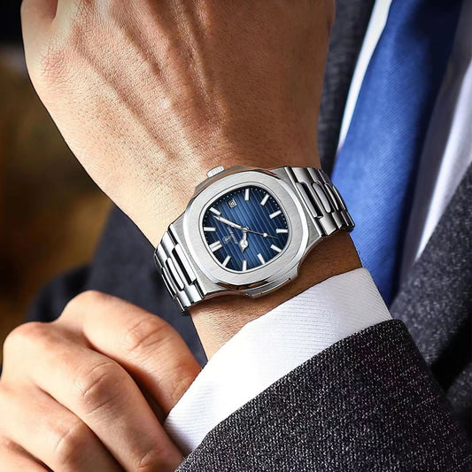 Montre POEDAGAR 613 pour homme – Cadran carré, acier inoxydable, quartz, étanche, affichage date