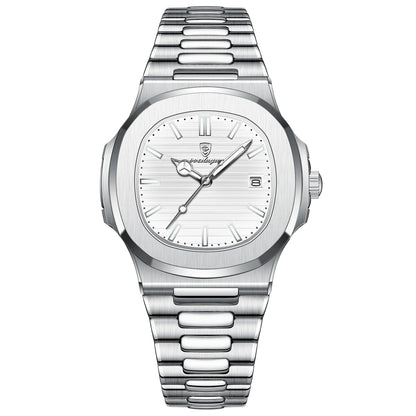 Montre POEDAGAR 613 pour homme – Cadran carré, acier inoxydable, quartz, étanche, affichage date