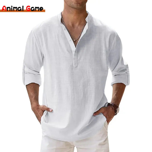 Chemise décontractée homme en coton et lin