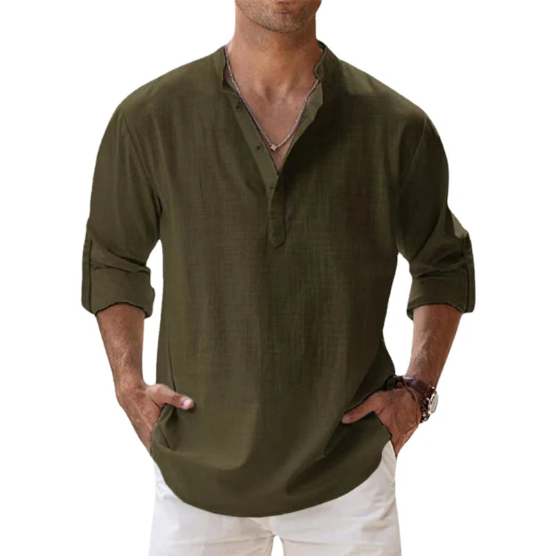 Chemise décontractée homme en coton et lin