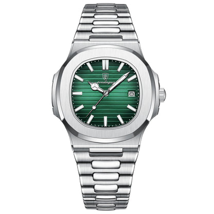 Montre POEDAGAR 613 pour homme – Cadran carré, acier inoxydable, quartz, étanche, affichage date